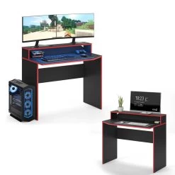 Bureau Ordinateur Kron Noir/rouge Long -Mobilier Soldes 07ac85674de448faa87ab5526e5aad5f