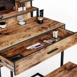 Coiffeuse Fyrk Avec Banc Et LED -Mobilier Soldes 1b6bba383d5b4442a3756eeebf58cc59