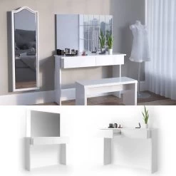 Coiffeuse Azur Blanc Brillant & Miroir -Mobilier Soldes 1d962a43e3f044acb1e622ed61a9f9c8