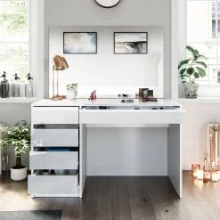 Coiffeuse Sherry Blanc Brillant Miroir -Mobilier Soldes 21946ecaffc04ca6acd0c2603f5bc50b