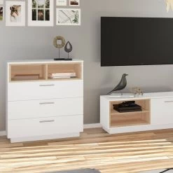 Commode Beatrice Blanc/sonoma 20 Commode Beatrice Blanc/sonoma -Mobilier Soldes 2492df1d9082497285170955c12c55f7