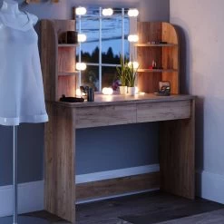 Coiffeuse Charlotte Blanc/sonoma & LED -Mobilier Soldes 3eb53686cbf942f8b8d714fb4dd33c79