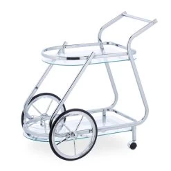 Chariot De Service Fer Chromé Et Verre