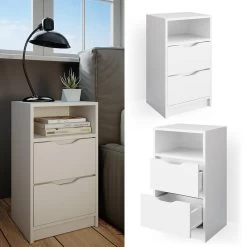 Table De Chevet Ruben Blanc & 2 Tiroirs -Mobilier Soldes 6823d73c43184a0b8497be7d77721ed0