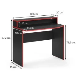 Bureau Ordinateur Kron Noir/rouge Long -Mobilier Soldes be5787733f4b4b71899582b01becf79a