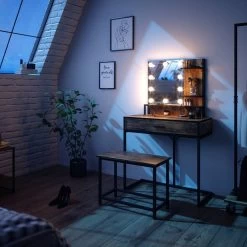 Coiffeuse Fyrk Avec Banc Et LED -Mobilier Soldes daa71dc936654f939ab0f147c176ca39