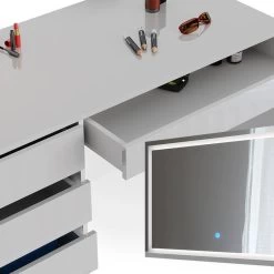 Coiffeuse Sherry Avec Miroir LED Et Banc -Mobilier Soldes dd3b4191660b4b20857a0aeb0d4b999d 1