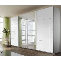 Armoire à Portes Coulissantes Quadra -Mobilier Soldes schwebetuerenschrank quadra spiegel alpinweiss glas weiss breite x hoehe 315 x 210 cm 1896778