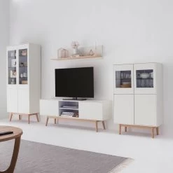 Vitrine LINDHOLM -Mobilier Soldes vitrinenschrank lindholm eiche teilmassiv matt weiss eiche 4937684